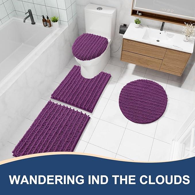 Arotive Luxury Chenille Bathroom Rug Mat, Extra Soft Thick Absorbent Shaggy Bath Rugs, Non-Slip Machine Wash Dry, Plush Bath Mats for Bathroom, Shower and Tub, 30x20, Purple - ModernBath
