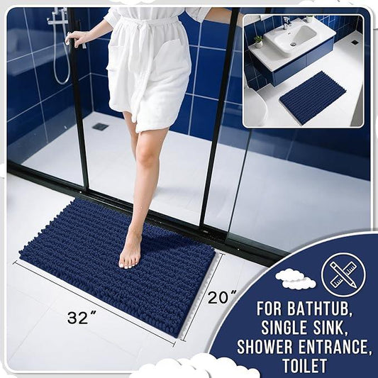 Yimobra Bathroom Rugs Non Slip Washable 32x20 Inch - Ultra Soft Absorbent Chenille Bath Mat, Quick Dry Shaggy Floor Carpet for Tub Shower, Navy Blue Home Decor Accessories - ModernBath
