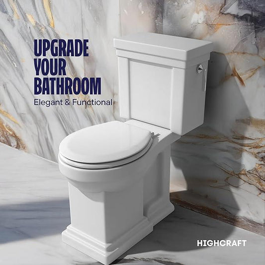 HIGHCRAFT Premium Round Toilet Seat with Slow-Close Design, Adjustable Hinges & Quick Removal Mechanism - Molded Wood Toilet Seat - Fits Standard Round Toilets - Toilet Seat in White - ModernBath