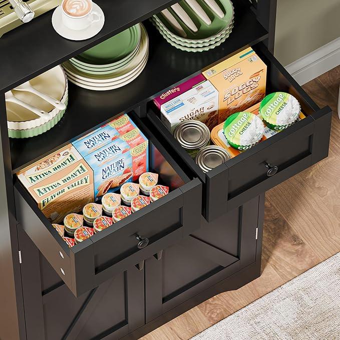 SUPER DEAL Farmhouse Storage Cabinet, Bathroom Floor Cabinet Kitchen Pantry with Doors and Drawers, Hutch Cupboard for Living Room, Bedroom, Laundry, Black - ModernBath