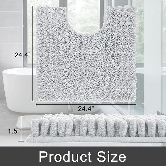 Yimobra Toilet Rug U Shaped Washable 24x24 Inch - Ultra Soft Absorbent Chenille Bath Rugs for Toilet, Quick Dry & Machine Washable, Non Slip Contour Bathroom Mat, Silver - ModernBath