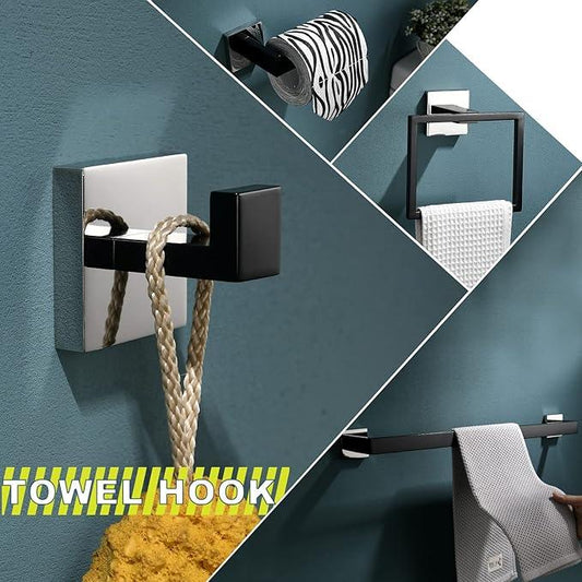 Bathroom Towel Bar Holder Sets Black and Polished 4-Piece Bathroom Hardware Set Stainless Steel Bath Accessories Kit. Wall Mounted,23.6 Inch - ModernBath