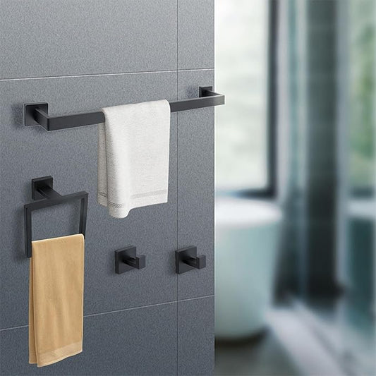 Bathroom Towel Bar Holder Sets Matte Black 5-Piece Bathroom Hardware Set Stainless Steel Bath Accessories Kit. Wall Mounted,23.6 Inch