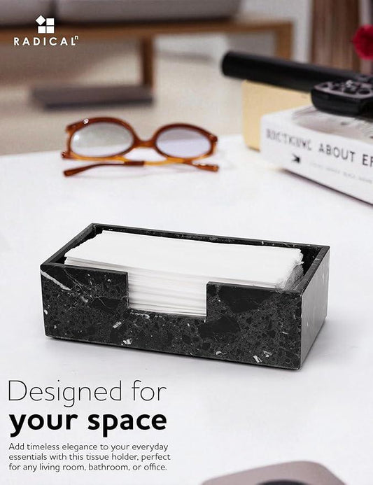 Radicaln Marble Tissue Box Cover 10x5 Inch Handmade Black Decorative Tissues Box Holder for Office Desk & Bathroom Counter Organizer, Rectangle Napkin Holder for Room Decor & Accessories - ModernBath
