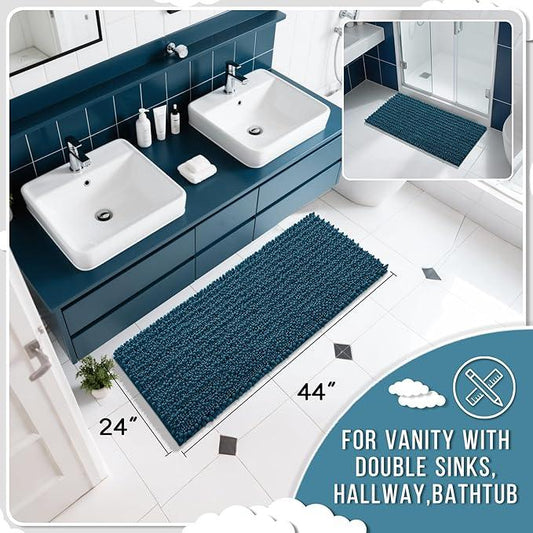 Yimobra Long Bathroom Rugs Non Slip Washable 44x24 Inch - Ultra Soft Absorbent Chenille Bath Mat, Quick Dry Shaggy Floor Carpet for Tub Shower, Peacock Blue Home Decor Accessories - ModernBath