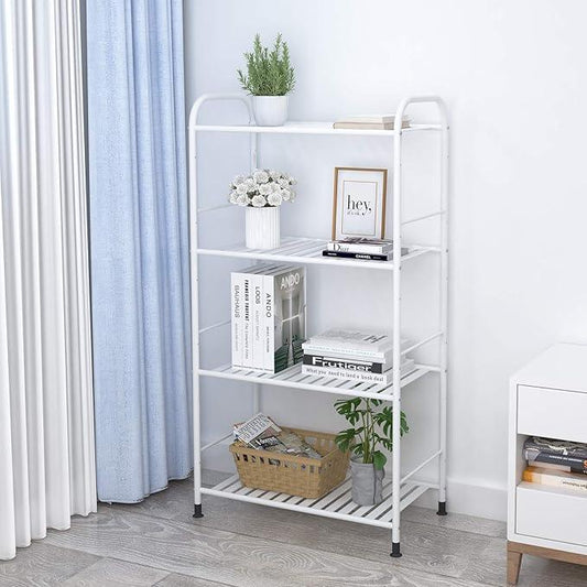 JSB 4-Tier Adjustable Shelving Unit, Heavy Duty Storage Rack Organizer Metal Corner Shelf for Kitchen Living Room Laundry Pantry Bathroom (White, 4 Tier)… - ModernBath
