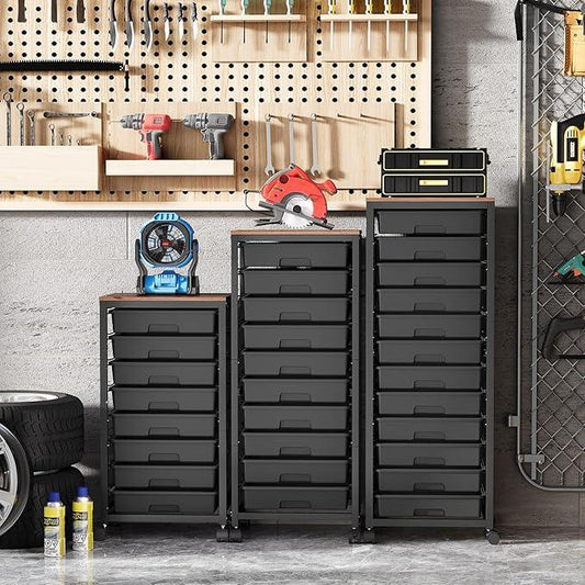 Rolling Cart with Drawers,10 Drawer Rolling Cart,Rolling storage cart with drawers,Black Rolling Drawer Cart,Teacher Rolling Cart for Classroom Storage,Craft Cart with Wooden Tabletop - ModernBath