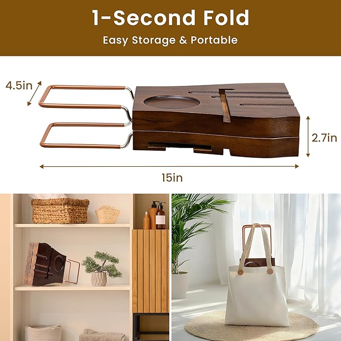 Teak Bathtub Tray Expandable Bathroom Tray for Home Spa Relaxation, Wooden Tray Caddy for Bathtub, Teak Bathtub Caddy as Unique Housewarming, Birthday, Wedding Shower Gifts. Dark Walnut