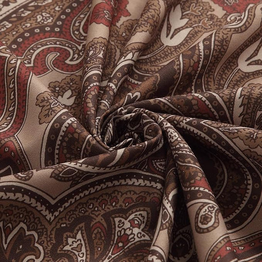 BESTRIPES 90 Inch Fabric Shower Curtain, Extra Long Reddish Brown Damask Paisley Print Shower Curtains for Bathroom, 72" W x 90" H