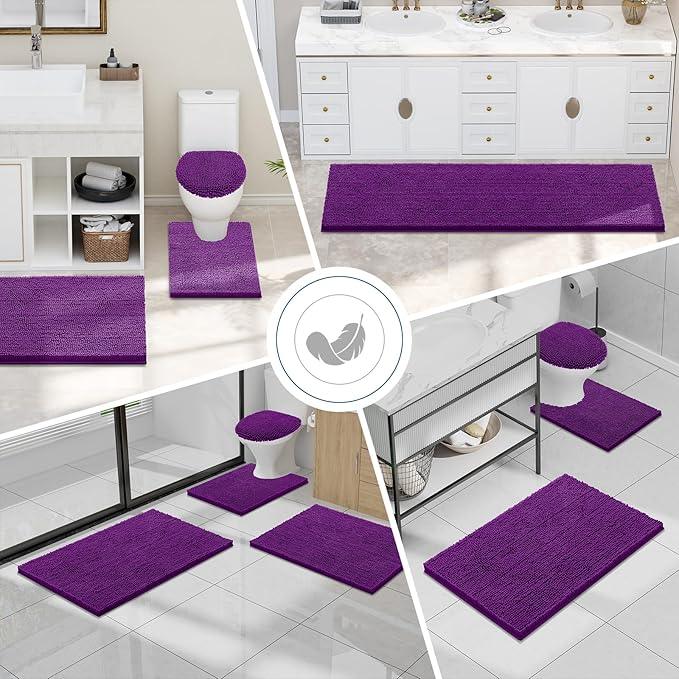 Smiry Luxury Chenille Toilet Rugs U-Shaped 24x20, Soft Absorbent Non-Slip Contour Bathroom Rugs for Toilet, Machine Washable Contoured Bath Mats, Violet - ModernBath
