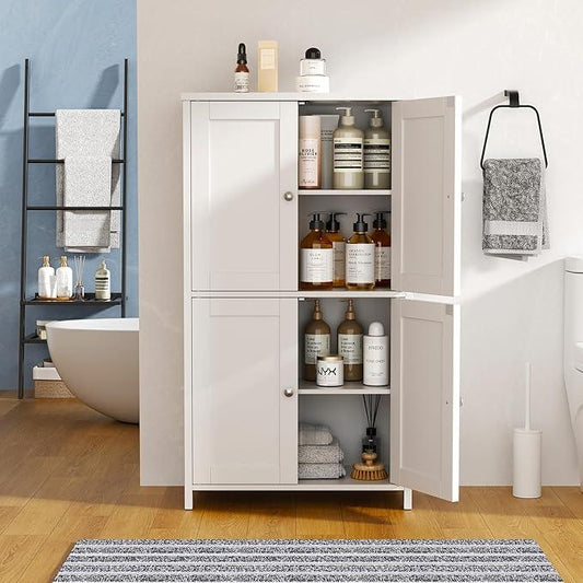 Vongrasig Bathroom Storage Cabinet, Small Bathroom Floor Cabinet with 4 Doors and Adjustable Shelves, Freestanding Modern Cabinet for Entryway, White - ModernBath