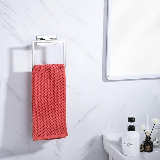 LANC Hand Towel Rings for Bathroom Wall Mount Chrome Polished Square Self Adhesive Hand Towel Holder for Lavatory Bathroom Hardware Accessories Stainless Steel Modern Shower Towel Racks, A8396CP - ModernBath