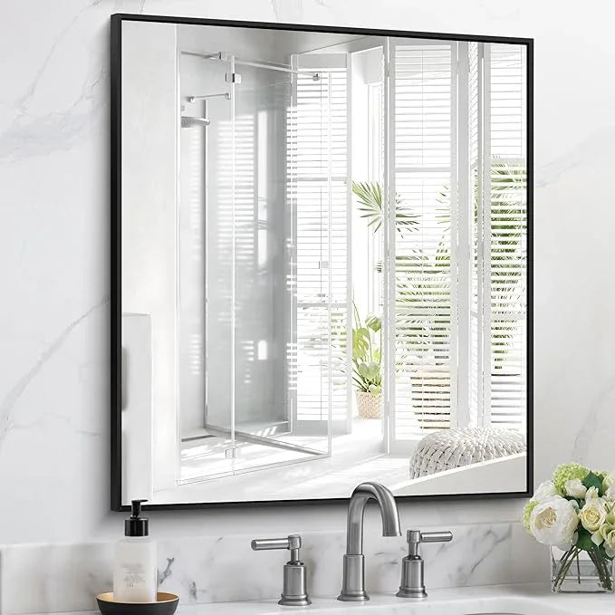 COFENY Black Bathroom Mirror for Wall, 30x36 Inch Rectangle With Metal Frame, Modern Vanity for Bathroom Living Room, Entryway Hangs Horizontal or Vertical - ModernBath