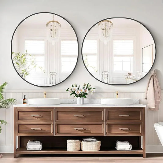 Bathroom Mirrors, 36" x40" Black Mirrors, Oval Vanity Mirrors, Metal Framed Wall Mounted Mirrors, Vertical/Horizontal Mirror for Bathroom Bedroom Entryway Living Room - ModernBath