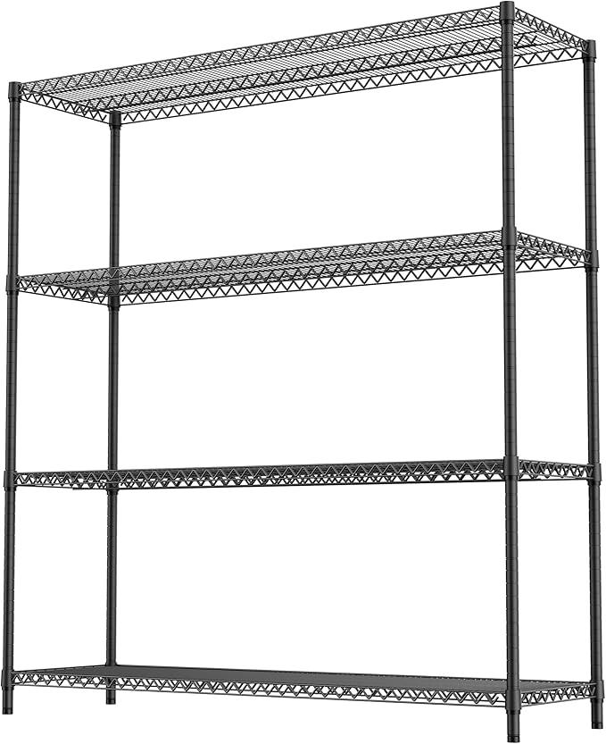 4 Tiers Storage Shelves Load 2640LBS, Metal Shelving Wire Metal Shelving Unit Shelves for Storage Adjustable Garage Shelving for Pantry Kitchen Garage Black 17.7" D x 59.1" W x 70.4" H - ModernBath