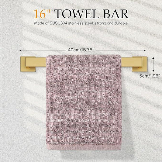 Brushed Gold Bathroom Hardware Set,5-Piece Gold Towel Bar Set Stainless Steel Towel Holder Set 16 Inch Towel Bar Towel Rack Set for Bathroom,Wall Mounted - ModernBath