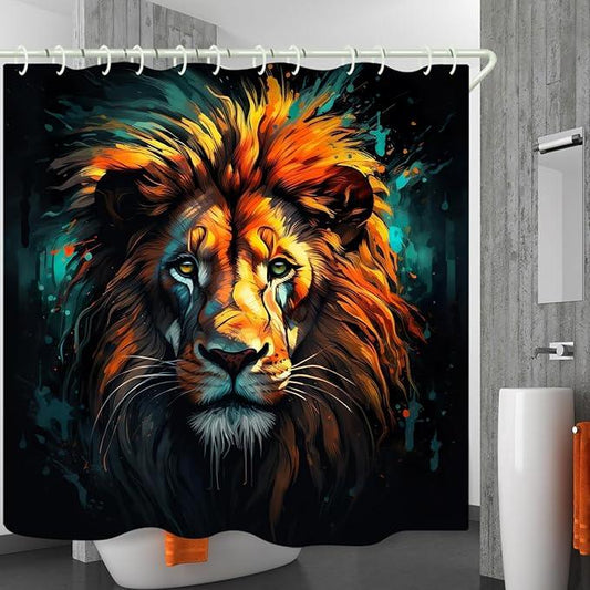 LYFANS Bathroom Uses Vintage Oil Painting Lion 3D Shower Curtain, Luxury Bathtub Standard Shower Curtain, Waterproof and Bright Fabric Shower Curtains, Size (72x72 Inches) - ModernBath
