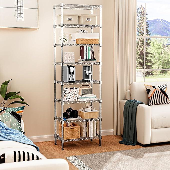 8 Tier 2000 lbs Storage Rack Metal Wire Shelving Unit, Storage Standing Shelf Organizer for Laundry Bathroom Kitchen Pantry Closet Garage Utility Room, Chrome 13.8" D x 23.6" W x 79.5" H - ModernBath