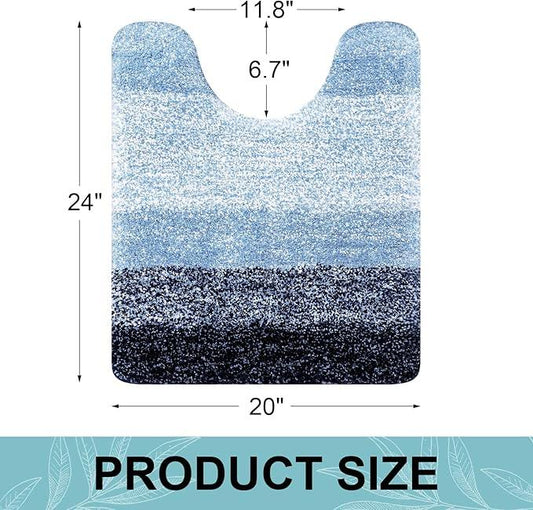 Arotive Microfiber Bathroom Rugs, Shaggy Soft and Absorbent Contour Toilet Rugs, Non-Slip, Thick Plush Machine Washable Dry Bath Mats for Toilet Base, 24x20, Blue, U-Shape - ModernBath