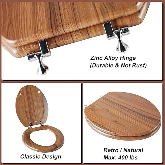 Round Toilet Seat Molded Wood Toilet Seat with Zinc Alloy Hinges, Easy to Install also Easy to Clean, Anti-pinch Wooden Toilet Seat by Angol Shiold (Round, Natural) - ModernBath