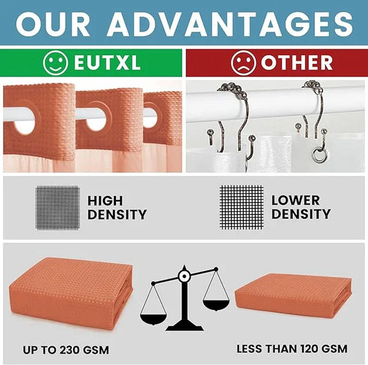 EUTXL Coral Hotel Shower Curtain with Detachable Liner - 230GSM Waffle Textured,Hotel Grade,Spa Like Bath Curtain,71W x 74H - ModernBath