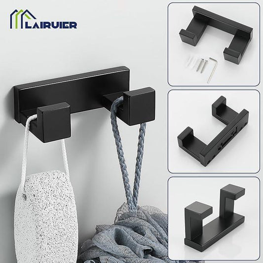 Lairuier 4-Piece Bath Towel Bar Set, Matte Black Bathroom Hardware Set Including Towel Bar,Towel Holder, Toilet Paper Holder, Towel Hook,Stainless Steel Bathroom Hardware Accessories Set - ModernBath