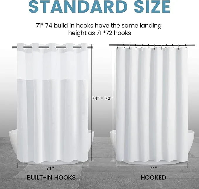 EUTXL White No Hook Shower Curtain with Snap in Liner,230GSM Waffle Weave Shower Curtains for Bathroom,71W x 74H - ModernBath