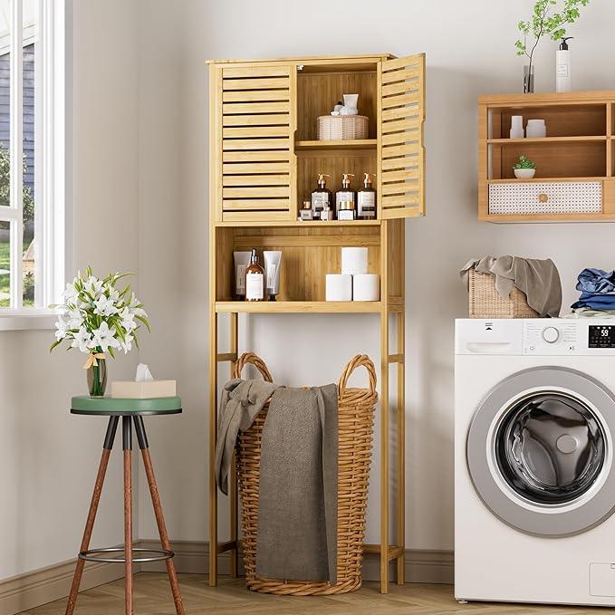 BlueWish Bamboo Over The Toilet Storage Cabinet, Over Toilet Cabinet with Anti-toppling Design, Adjustable Slats, Over-The-Toilet Storages, Bathroom Storage Cabinets for Bathroom, Laundry - ModernBath