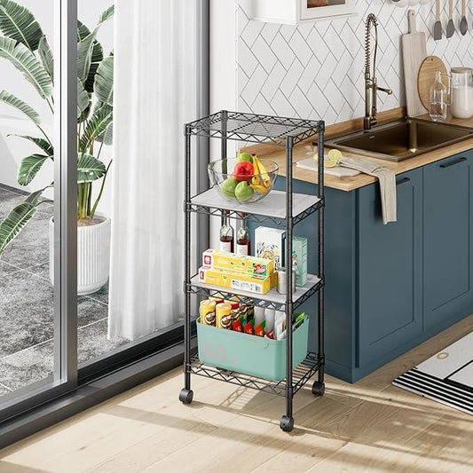 4 Tier Adjustable Storage Shelves Heavy Duty Metal Utility Shelf Wire Shelving Unit Organizer Rack for Home Kitchen Office Bathroom Pantry Room 12" D x 18" W x 44.5" H - ModernBath