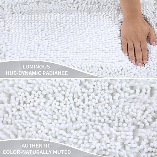 Yimobra Bathroom Rug Set 2 Piece, Luxury Shaggy Bath Mat Set with Non Slip Backing, Ultra Soft & Absorbent Mats for Bathroom Floor, Machine Washable, 44"x24"+24"x17", White - ModernBath