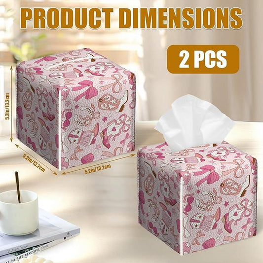 Western Cowgirl Tissue Box Cover 2PCS, Leather Tissue Box Holder Square Facial Paper Case Tissue Box Cube Organizer for Bathroom Bedroom Desk Office - ModernBath