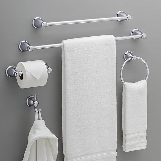 Franklin Brass Kinla 5-Piece Bathroom Set Polished Chrome 18" and 24" Towel Bar Racks,Toilet Paper Holder, Ring, Hook KIN5PC-PC - ModernBath