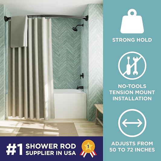Zenna Home Rustproof Double Curved Shower Curtain Rod, No Drill Tension Mount, 50 to 72 Inches Adjustable Tension Shower Rod for Bathroom, Curves Out for Extra Room, Matte Black - ModernBath