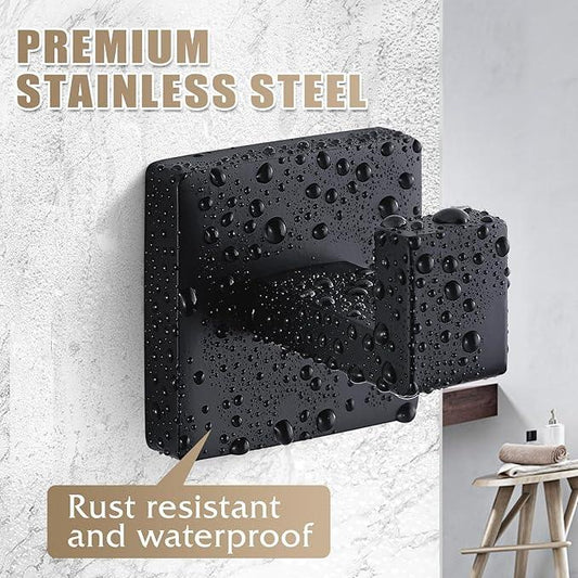 Fenas Towel Hooks for Bathrooms Robe Hook Coat Hook 4 Pack Matte Black Stainless Steel Heavy Duty Wall Mounted Square Hooks for Bathroom Kitchen Bedroom - ModernBath