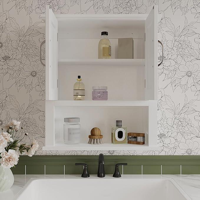 ChooChoo Wood Wall Cabinet with Doors, Medicine Cabinet with Adjustable Shelves Over The Toilet, Hanging Cabinet Wall Mounted for Bathroom, Kitchen, Living Room, White - ModernBath
