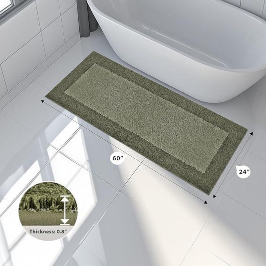 anllugs Bathroom Rugs 24" x 60", Non-Slip Extra Soft Absorbent Bath Rugs, Machine Washable Quick Dry Bath Mats for Bathroom Floor, Shower, Bathtub and Sink, Olive Green & Green - ModernBath