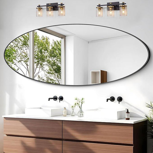 Bathroom Mirrors, 24" x60" Black Mirrors, Oval Vanity Mirrors, Metal Framed Wall Mounted Mirrors, Vertical/Horizontal Mirror for Bathroom Bedroom Entryway Living Room - ModernBath