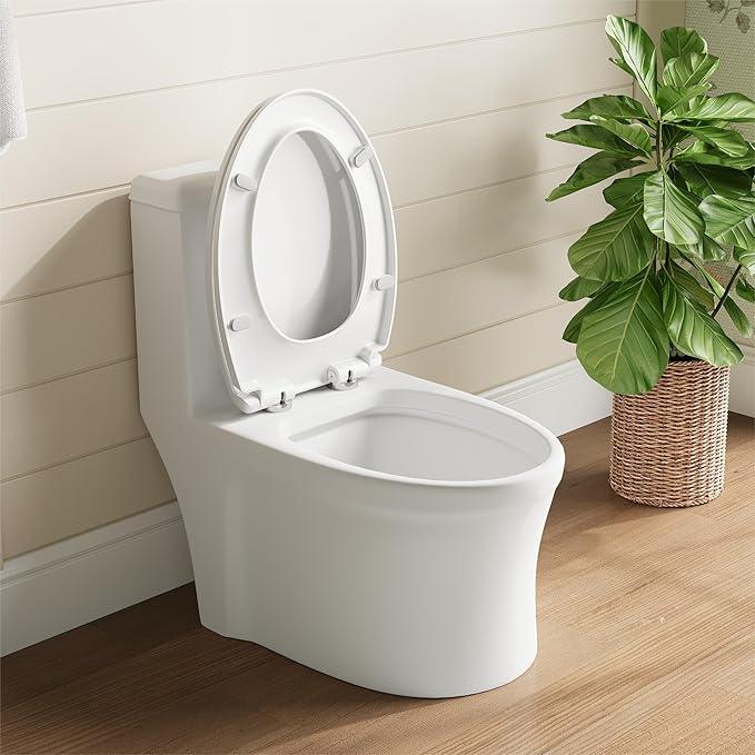 Soft Close Elongated Toilet Seat – Locking Hinges, Flat Lid, Quick-Release, Easy to Clean, Durable, Stable – Ideal for Bathroom, Family, Apartment, Hotel Global Fit– White, Elongated, Regular - ModernBath