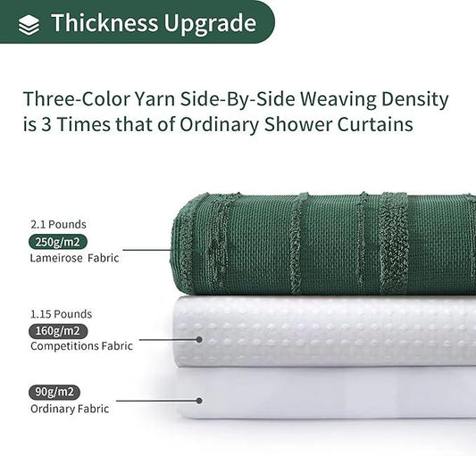Lameirose Dark Green Shower Curtain Boho, Cotton Blend Waffle Shower Curtain Textured, Fabric Shower Curtains for Bathroom, Hotel, 72 x 72 - ModernBath