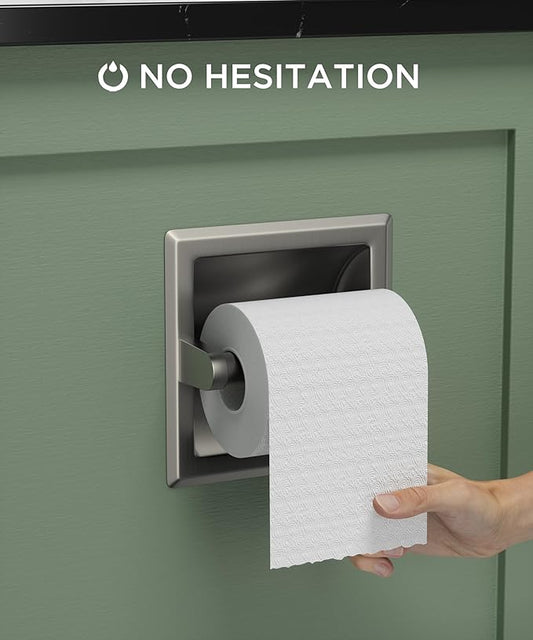 FORIOUS Recessed Toilet Paper Holder, Stainless Steel Durable Tissue Roll Holder Wall Mount for Bathroom Space Saving Design with Mounting Bracket, Wall Toilet Paper Dispenser Insert, Brushed Nickel