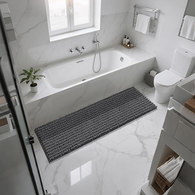 Yimobra Bathroom Runner Rug 60x24 Inch - Extra Long Non Slip Chenille Bath Mat, Soft & Absorbent, Machine Washable Shaggy Hallway Carpet for Vanity Tub Shower, Dark Gray Home Decor Accessories - ModernBath