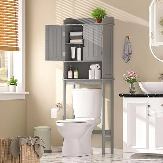 BlueWish Over The Toilet Cabinet, Bathroom Over Toilet Storage with Adjustable Shelves, Anti-toppling Design, Over Toilet Cabinet for Bathroom, Restroom, Laundry, Grey - ModernBath