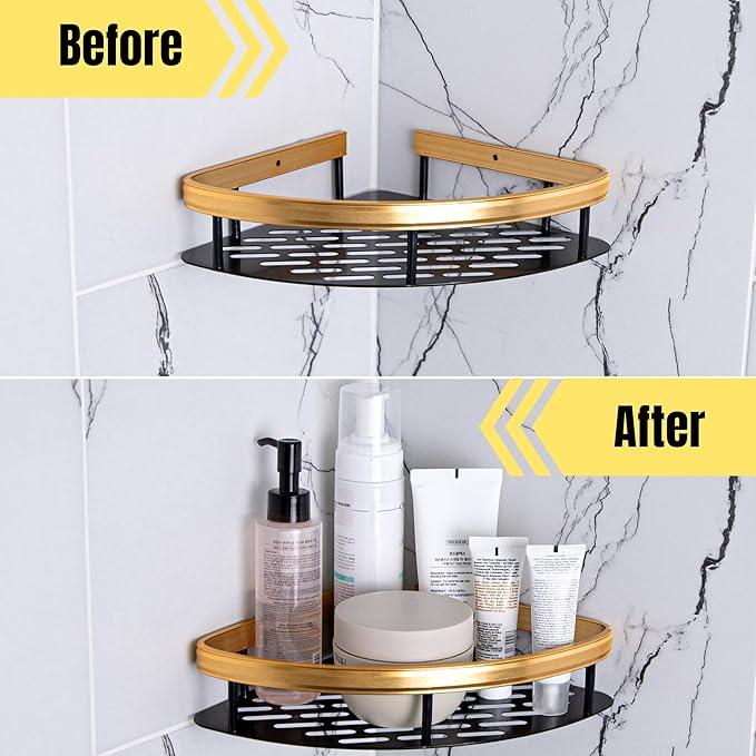 Cadella USA | Corner Shower Shelves | 2-Pack | No Drill Self-Adhesive | Black Bathroom Organizer - ModernBath