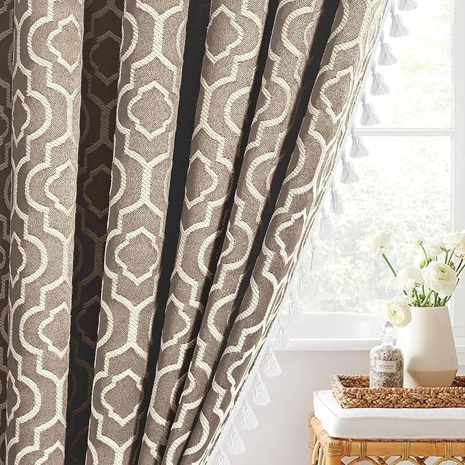 MitoVilla Taupe Boho Extra Long Shower Curtain 72 x 84, Modern Farmhouse 84 inch XL Cotton Fabric Shower Curtain Set with Hooks for Bohemia Country Bathroom Decor - ModernBath