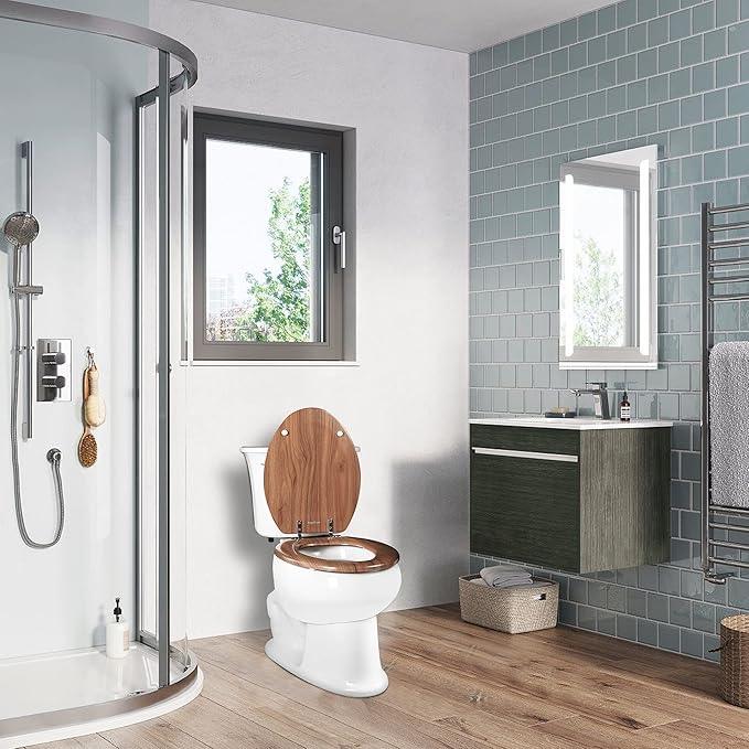 Round Toilet Seat Molded Wood Toilet Seat with Quietly Close and Quick Release Hinges, Easy to Install also Easy to Clean by Angol Shiold (Round, Natural) - ModernBath