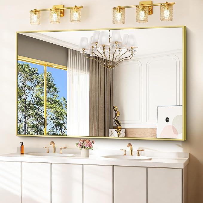 COFENY 40x60inch Gold Bathroom Mirror, Gold Rectangle Mirror with Frame, Large Rectangular Wall Mirrors for Bathroom, Living Room, Hair Salon, Big Farmhouse Mirror Hang Horizontal/Vertical - ModernBath