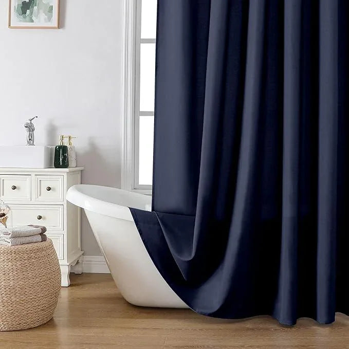 OVZME Zora 78 Inch Shower Curtain Set with 12 Plastic Hooks, Plain Fabric Shower Curtain for Bathroom - Long Shower Curtain, Water Resistance, Machine Washable Soft Cloth, 72WX78L, Navy Blue - ModernBath