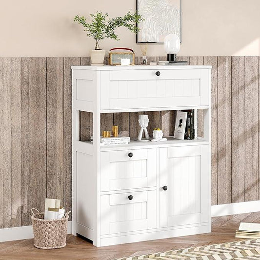 Bathroom Cabinet, Modern Bathroom Floor Storage Cabinet Organizer with 1 Door and 3 Drawers, Freestanding Cupboard for Kitchen/Living Room Use - ModernBath