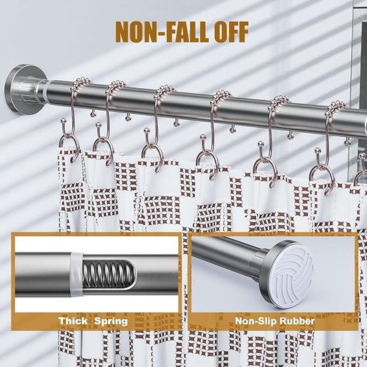 Ausemku Shower Curtain Rod 32-65 Inch Adjustable - 1 Inch Diameter Heavy Duty No drill Spring Tension Shower Rod, Non-Slip Rustproof Telescopic Rod for Bathroom, Nickel - ModernBath