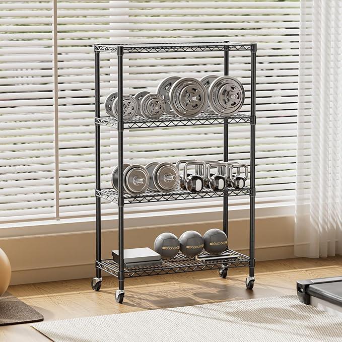 SINGAYE 4 Tier Adjustable Storage Shelf with Wheels Heavy Duty Shelving Unit Rack Shelves Wire for Garage Office Pantry Kitchen 14" Dx36 Wx58 H 1400LBS Black - ModernBath